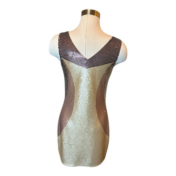 P24 Sheri Bodell Colorblock Sequin Sheath Stretch Browns Bronze Lined Sz M - Picture 4 of 6